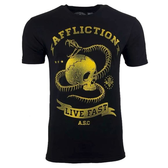 AFFLICTION SNAKE EYES Men's T-shirt BLACK Biker MM - Picture 1 of 9